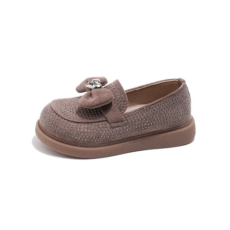 Girls Casual Shoes for Medium Big Kids Fashion Bow-know with Heart Princess Sweet Bling Rivets Sweet Children Loafers Slip-on