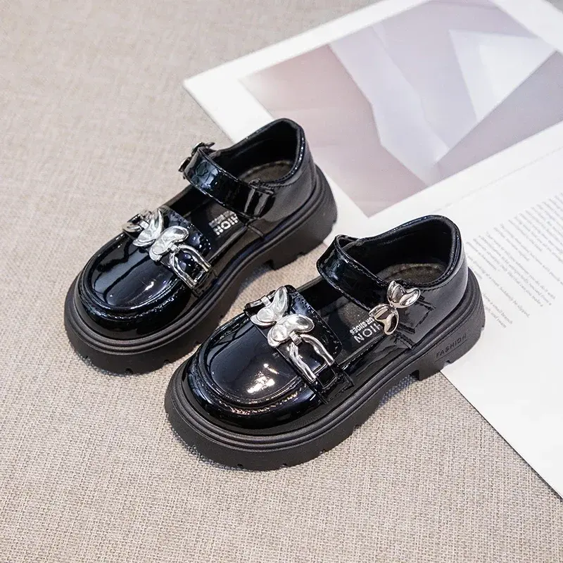 Girls Leather Shoes for Party Wedding Kids Princess Shoes with Bow-knot Soft Bottom Anti-slippery Children Performance Shoes