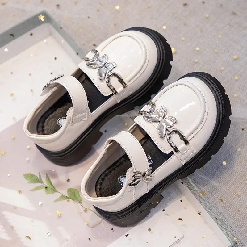 Girls Leather Shoes for Party Wedding Kids Princess Shoes with Bow-knot Soft Bottom Anti-slippery Children Performance Shoes