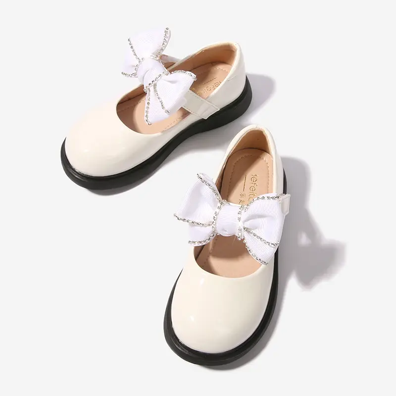2023 Spring Children School Shoes Round-toe Versatile Soft Girls Loafers Black Uniform Bow Elegant Kids Shoes Drop Shipping PU
