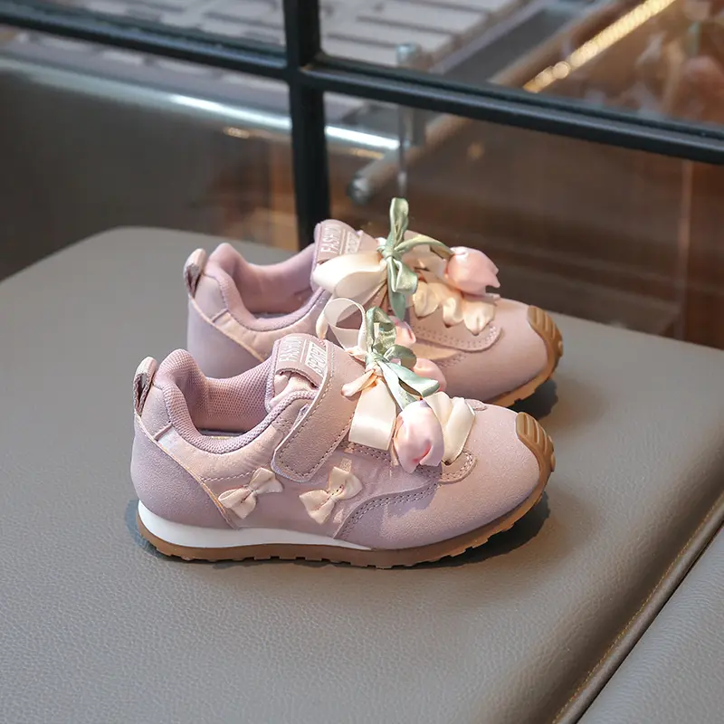 Sweet Girl's Sneakers 2025 New Children Fashion Sports Shoes Lightweight Versatile Kids Causal Princess School Sneakers Elegant
