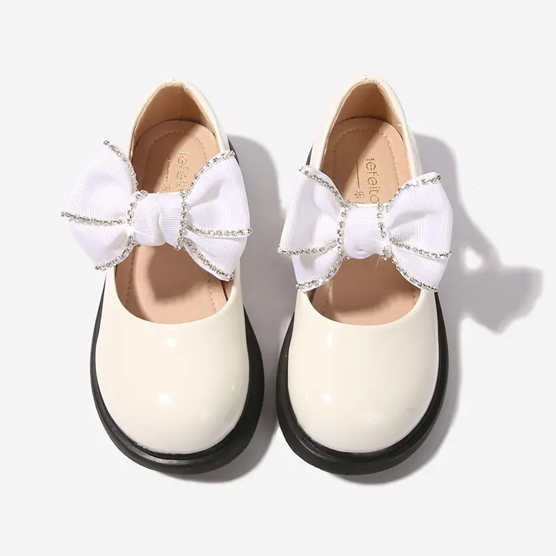 2023 Spring Children School Shoes Round-toe Versatile Soft Girls Loafers Black Uniform Bow Elegant Kids Shoes Drop Shipping PU