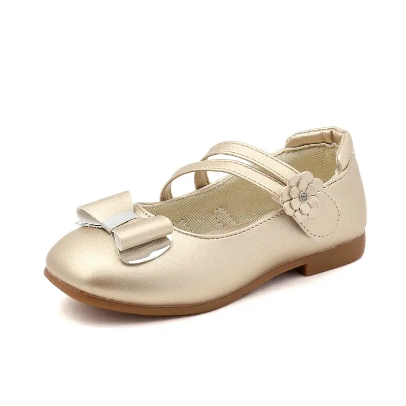 Girls Leather Shoes Kids Princess Bowtie Flats Flower Girl Shoes Children Casual Flats Kids Low Heeled Dance Wedding Shoes Soft