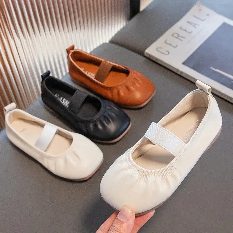 Children's Soft Casual Shoes Girls Solid Color Elastic Band Shoes Fashion Kids Princess Flats Shoes Simple Size 23-34 Spring