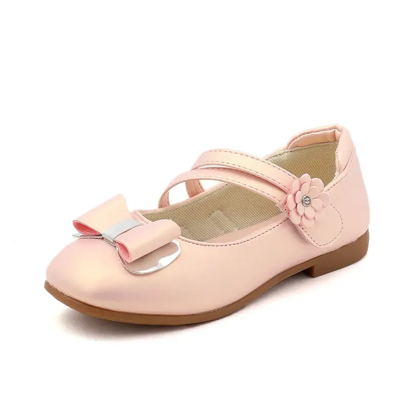 Girls Leather Shoes Kids Princess Bowtie Flats Flower Girl Shoes Children Casual Flats Kids Low Heeled Dance Wedding Shoes Soft
