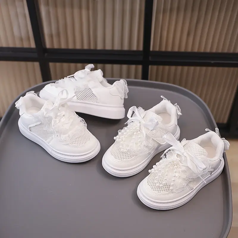 2025 Children Casual Shoes for Girls Summer New Fashionable Korean Style Soft Bottom Anti-slippery Chic Lace Versatile Sneakers