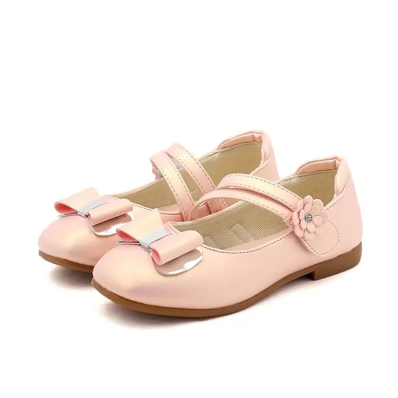 Girls Leather Shoes Kids Princess Bowtie Flats Flower Girl Shoes Children Casual Flats Kids Low Heeled Dance Wedding Shoes Soft