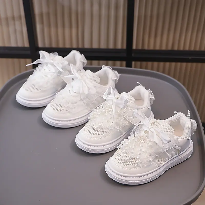 2025 Children Casual Shoes for Girls Summer New Fashionable Korean Style Soft Bottom Anti-slippery Chic Lace Versatile Sneakers