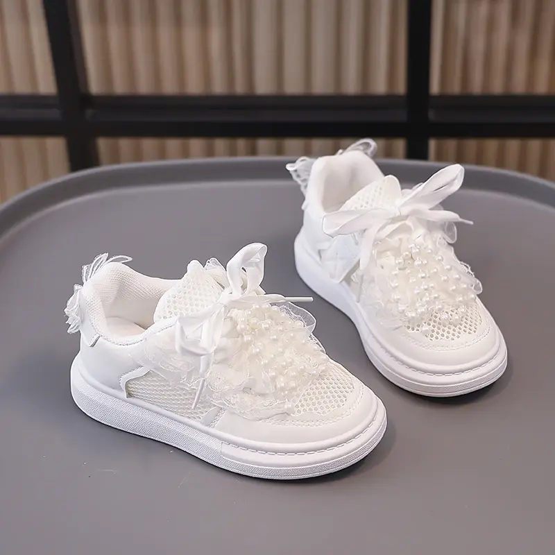 2025 Children Casual Shoes for Girls Summer New Fashionable Korean Style Soft Bottom Anti-slippery Chic Lace Versatile Sneakers