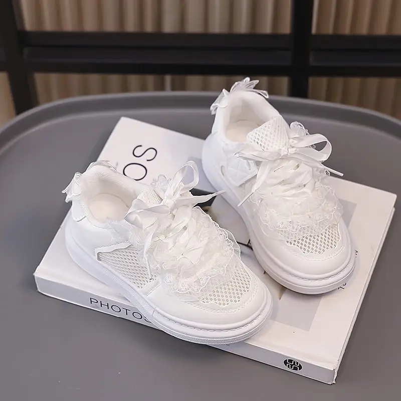 2025 Children Casual Shoes for Girls Summer New Fashionable Korean Style Soft Bottom Anti-slippery Chic Lace Versatile Sneakers