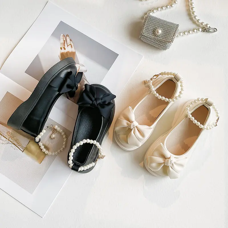 Girls Leather Shoes for Wedding Party 2025 Early Autumn Brand New Kids Flats Pearls Ankle Strap Chic Sweet Princess School Shoes