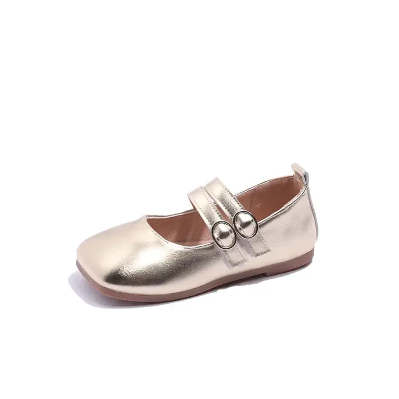 Children's Leather Shoes Spring Autumn Fashion Kids Performance Shoes Solid Color Gold Silver Girls Causal Flats Single Shoes