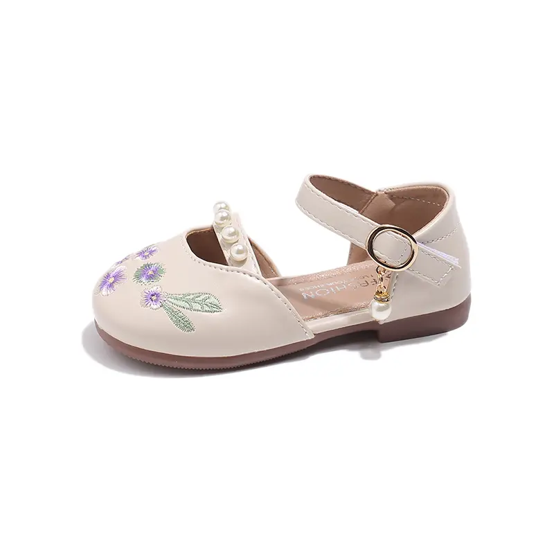 Girls Casual Shoes Kids Flats National Ethnic Embroidery Flowers with Pearls Beaded Princess Sweet Fashion Children Party Shoes