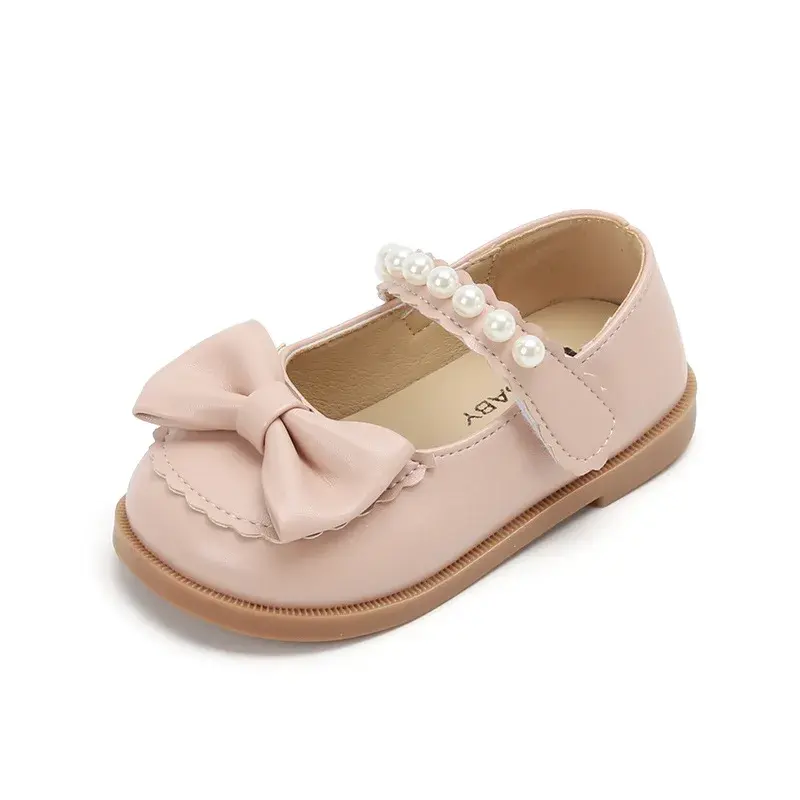 Children's Leather Shoes Kids Casual Shoes for Toddlers Little Girls Infants Shoes 2024 Spring Autumn New Princess Pearls Bowtie