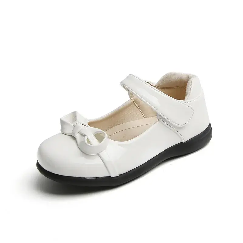 2025 New Kids Leather Shoes Black Uniform School Shoes Bow-knot Shallow Mary Janes Glossy Children Fashion Girls Casual Flats