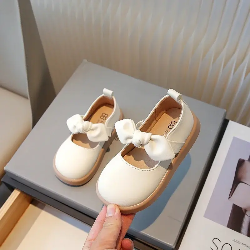 Girls Leather Shoes 2025 Spring Autumn New Baby Girls Bow Fashion Princess Kids Shoes Korean Style Little Children Mary Janes PU