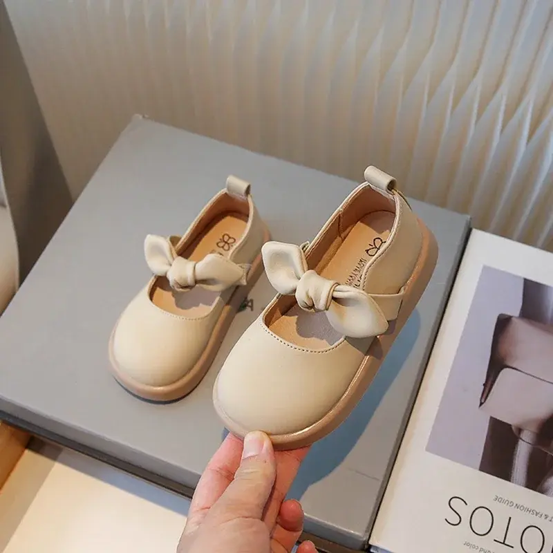 Girls Leather Shoes 2025 Spring Autumn New Baby Girls Bow Fashion Princess Kids Shoes Korean Style Little Children Mary Janes PU