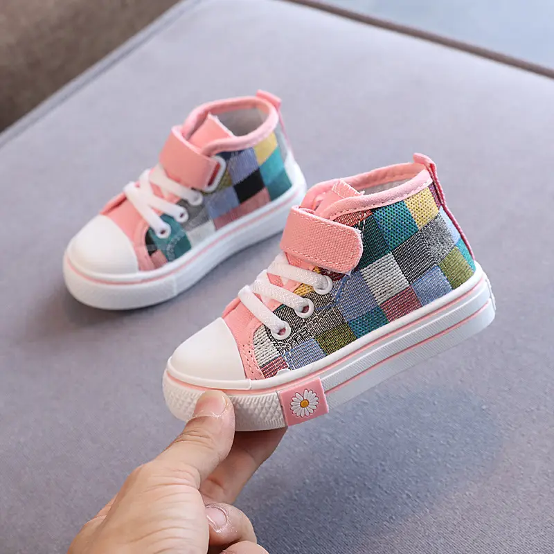 Children Canvas Shoes for Boys Girls Fashion Kids Casual Sneakers Breathable Checkered Classic Girls High-top Lattice Sneakers