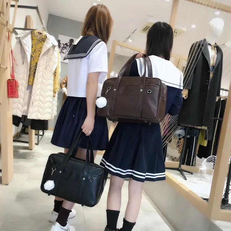 Girls Casual PU Shoulder Bag Kids Junior High School Students Bag Versatile Children Uniform Handbag Solid Color Simple Fashion