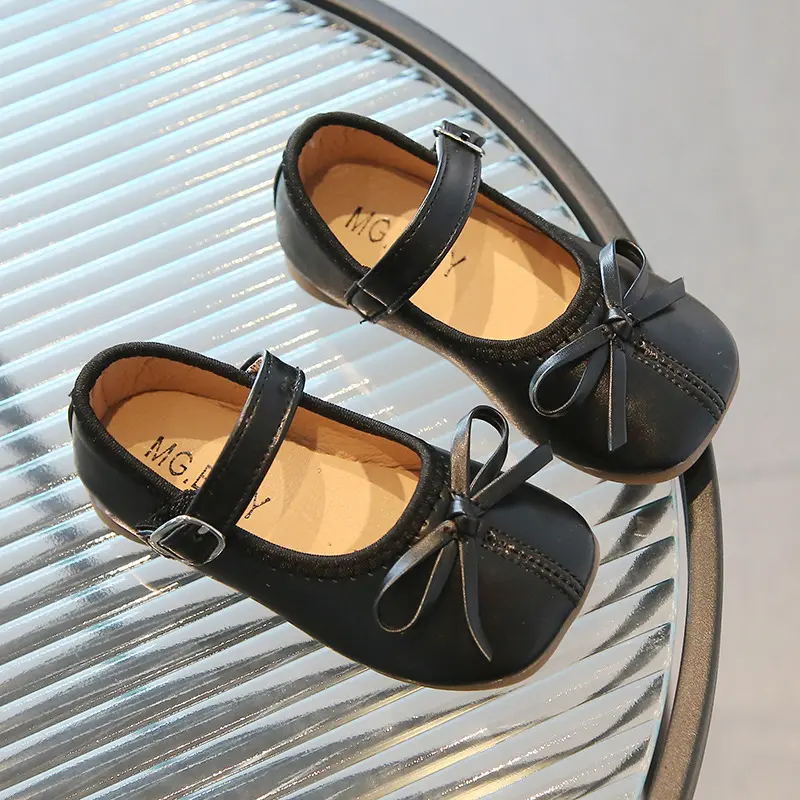 Girls Leather Shoes for Party Wedding Kids Princess Performance Shoes with Bow-knot Toddlers Children Flats Mary Janes Shoes