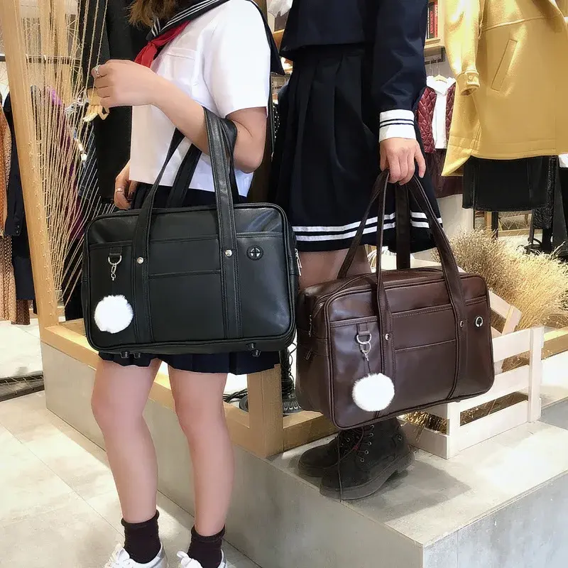 Girls Casual PU Shoulder Bag Kids Junior High School Students Bag Versatile Children Uniform Handbag Solid Color Simple Fashion
