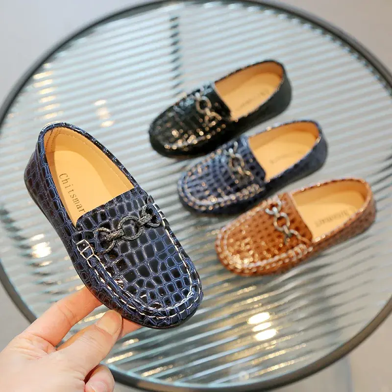 Baby Boys Leather Shoes Kids Fashion Casual Shoes Children's Flat Loafers Slip-on Moccasins Metal Buckles Classic Soft Vintage