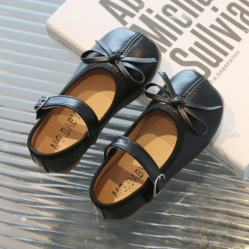 Girls Leather Shoes for Party Wedding Kids Princess Performance Shoes with Bow-knot Toddlers Children Flats Mary Janes Shoes