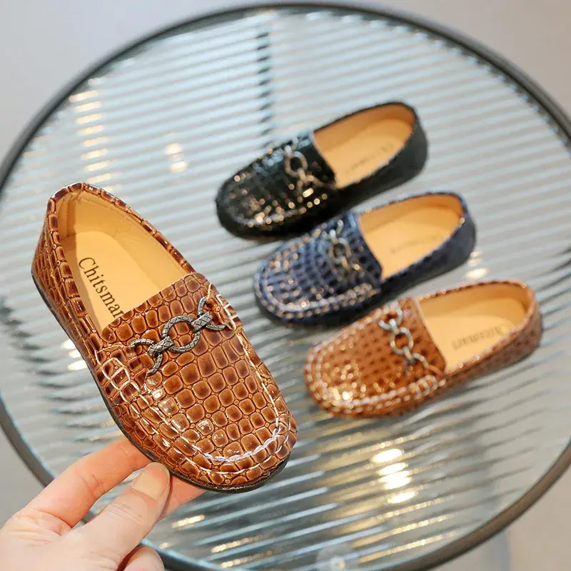 Baby Boys Leather Shoes Kids Fashion Casual Shoes Children's Flat Loafers Slip-on Moccasins Metal Buckles Classic Soft Vintage