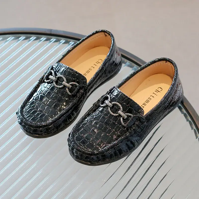 Baby Boys Leather Shoes Kids Fashion Casual Shoes Children's Flat Loafers Slip-on Moccasins Metal Buckles Classic Soft Vintage