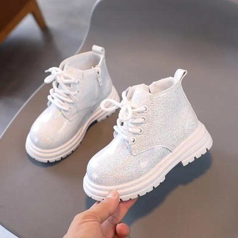 Girls' Boots Spring Autumn Versatile Children Causal Leather Boots Fashion Glossy PU Kids Princess Platform Ankle Boots Non-slip