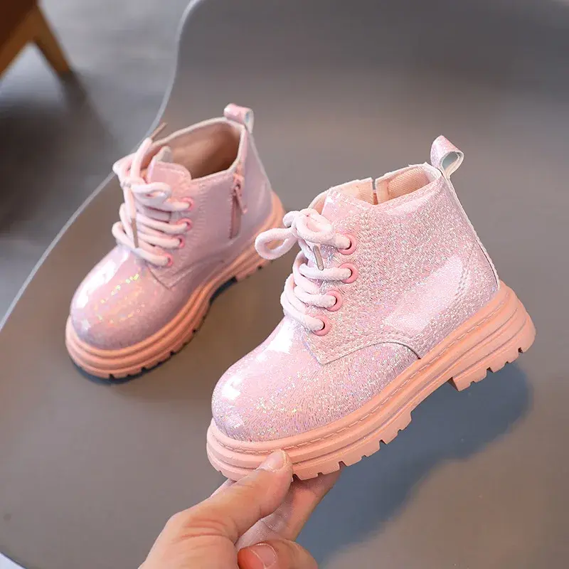 Girls' Boots Spring Autumn Versatile Children Causal Leather Boots Fashion Glossy PU Kids Princess Platform Ankle Boots Non-slip