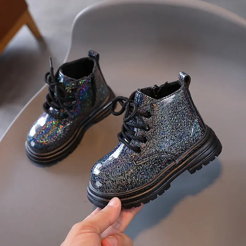 Girls' Boots Spring Autumn Versatile Children Causal Leather Boots Fashion Glossy PU Kids Princess Platform Ankle Boots Non-slip