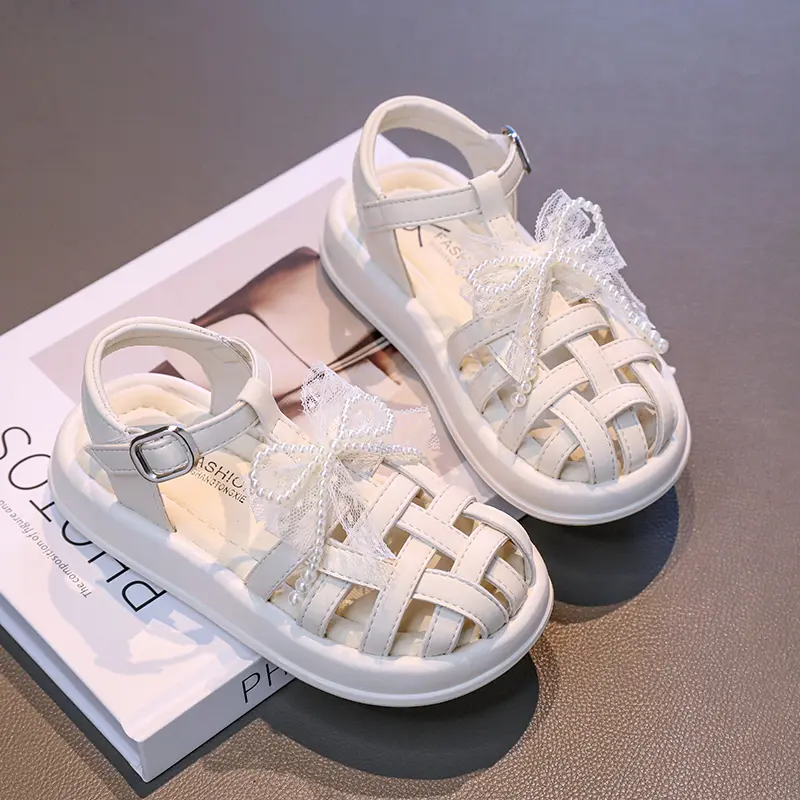 Sweet Girl Sandals Woven Hollow-out Children Fashion Princess Bowknot Shoes Summer Elegant Lace Trend Kids Causal Beach Sandals