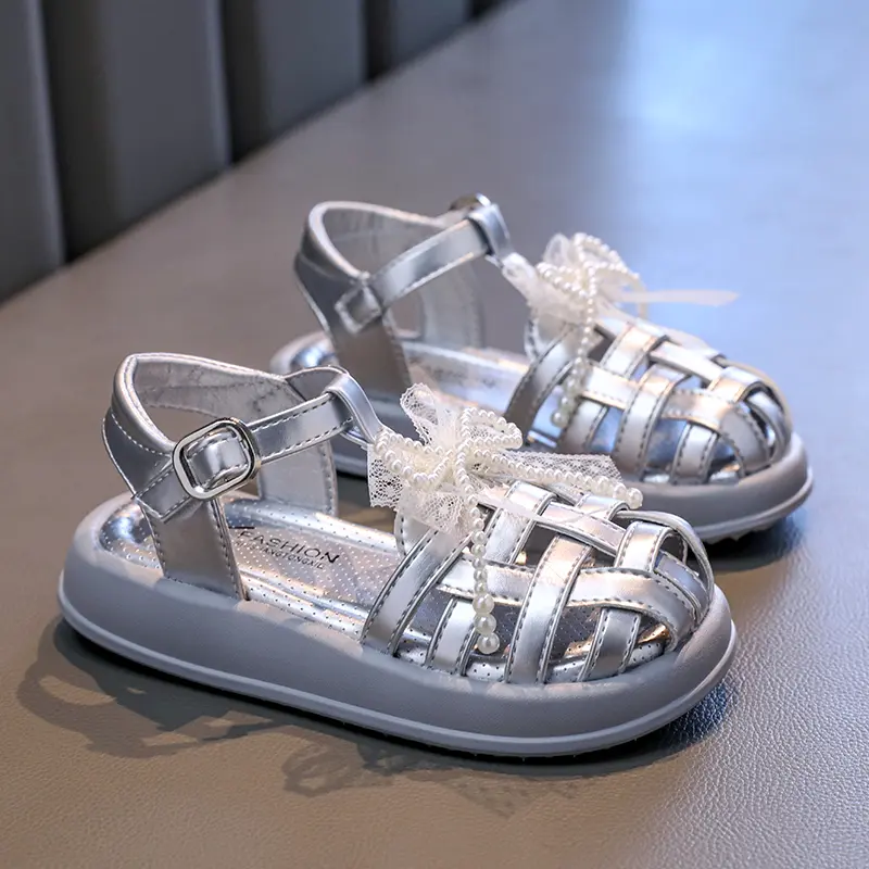 Sweet Girl Sandals Woven Hollow-out Children Fashion Princess Bowknot Shoes Summer Elegant Lace Trend Kids Causal Beach Sandals