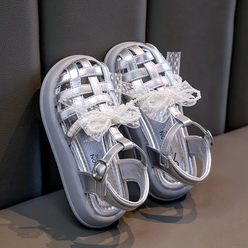 Sweet Girl Sandals Woven Hollow-out Children Fashion Princess Bowknot Shoes Summer Elegant Lace Trend Kids Causal Beach Sandals