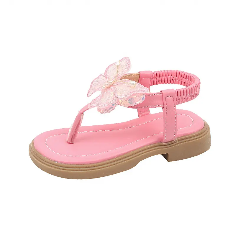 Korean Style Little Girl Sandal Clip-toe Children's Princess Beach Slippers Sweet Lace Butterfly Kids Fashion Flat Sandals New