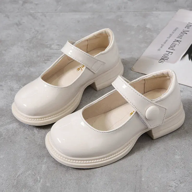 Girls Princess Shoes Glossy 2024 Fashion Soft Sole Kids Leather Flats Korean Style Children Flats Shoes Black Performance Shoes