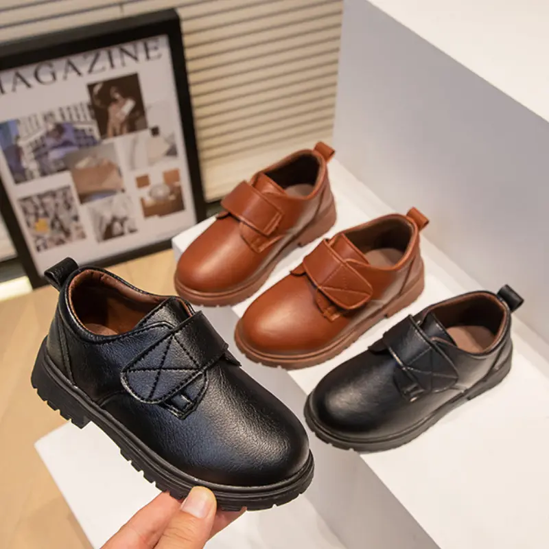Kids Leather Shoe Four Seasons Brown Black Shoes for Boys Fashion Causal Children's School Uniform Shoes British Style Versatile