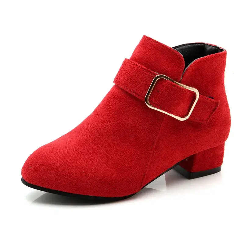 Girls Ankle Boots High-heeled Princess Chic Fashion Children Boots High Heels Classic Soft Flock Fabric Kids Party Wedding Boots