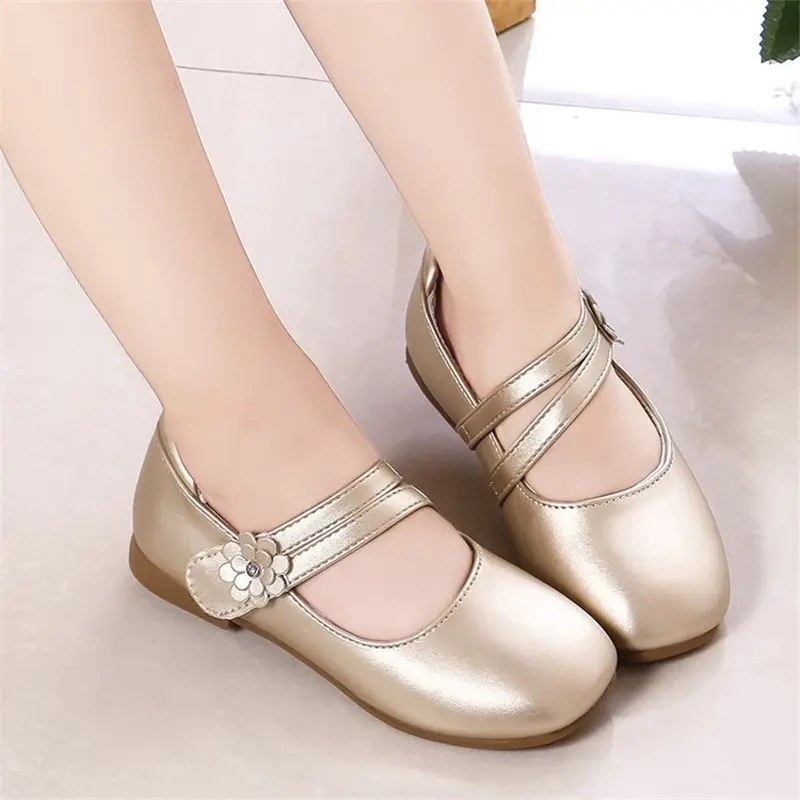 Princess Girls Shoes Kids Leather Shoes For Medium Big Girl Children Casual Flats Floral Flowers Shoes For Wedding Birthday Show