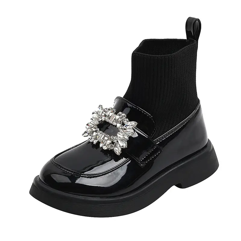 Children Fashion Boots Girls Rhinestone Princess Boots Square Buckle Breathable Kids Sock Shoes 2024 Spring Autumn New