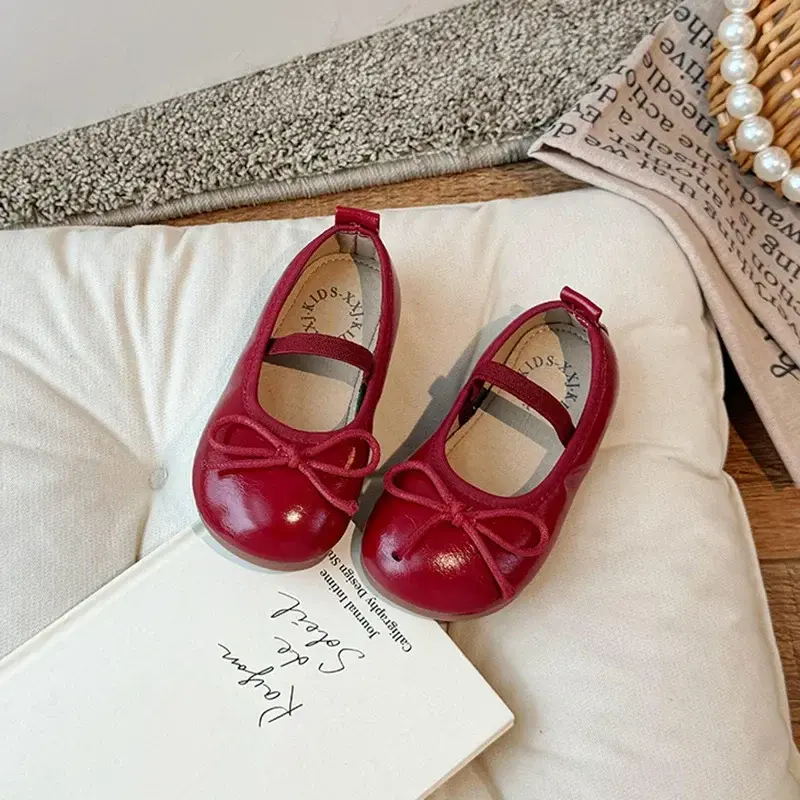 Children Little Leather Shoes for Girls 2024 Spring&Autumn New Fashion Korean Soft Bow Anti Slip Fashion Princess Single Shoes