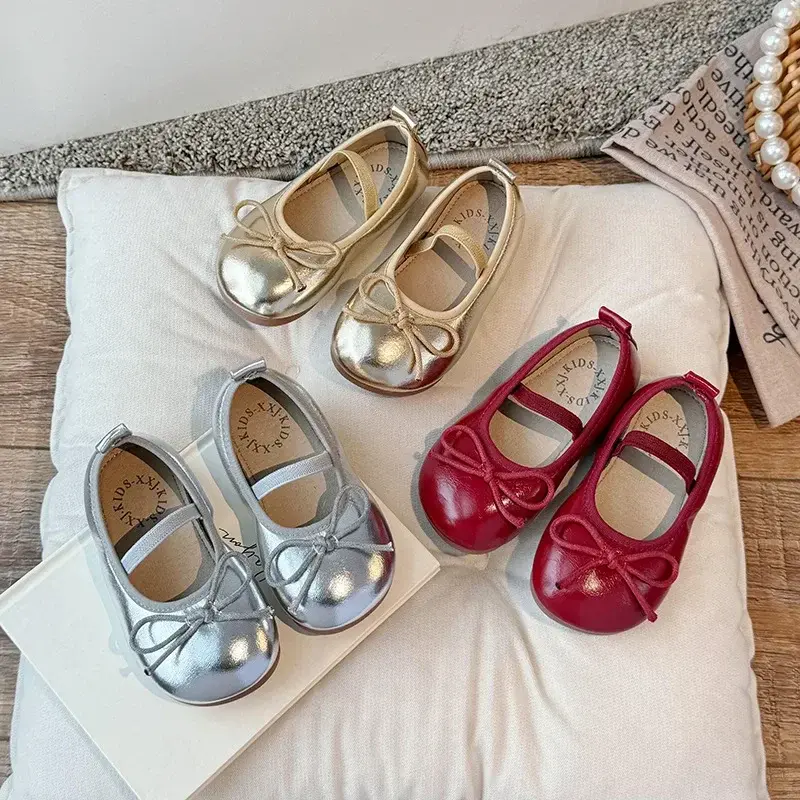 Children Little Leather Shoes for Girls 2024 Spring&Autumn New Fashion Korean Soft Bow Anti Slip Fashion Princess Single Shoes