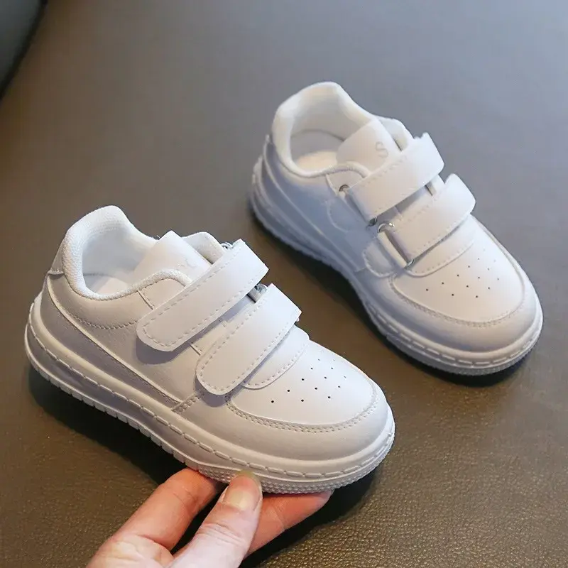 Children's Sneakers Fashion Boys Girls White School Tennis Shoes Causal Versatile Kids Running Sports Shoes Non-slip Hook Loop