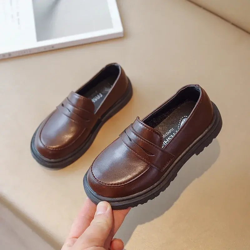 Britain Style Children's Leather Shoes for Boys 2025 Spring New Girls Retro Black Single Shoes Soft Moccasin Shoes for Children