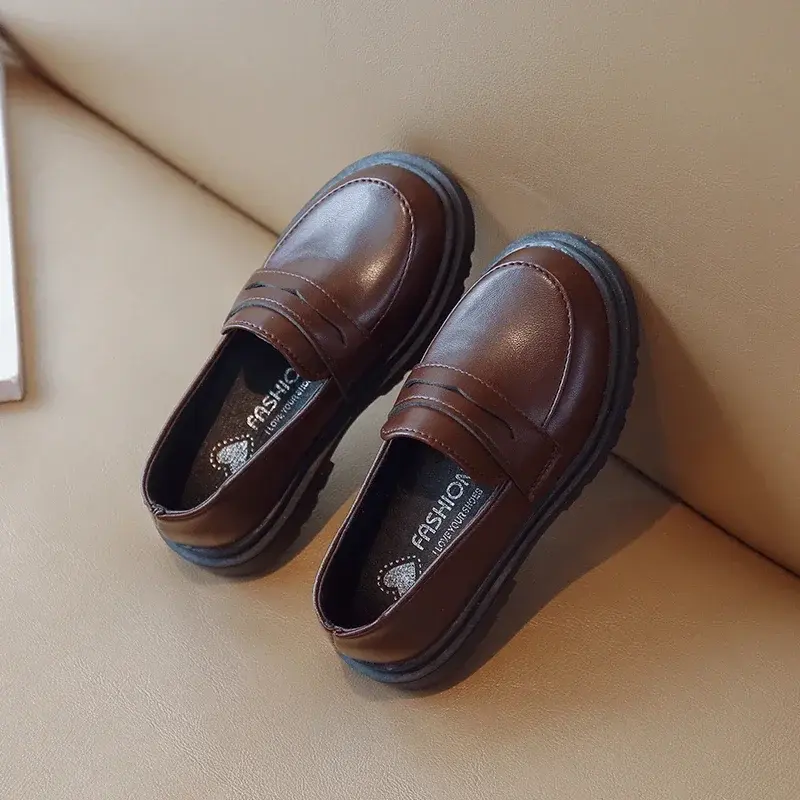 Britain Style Children's Leather Shoes for Boys 2025 Spring New Girls Retro Black Single Shoes Soft Moccasin Shoes for Children