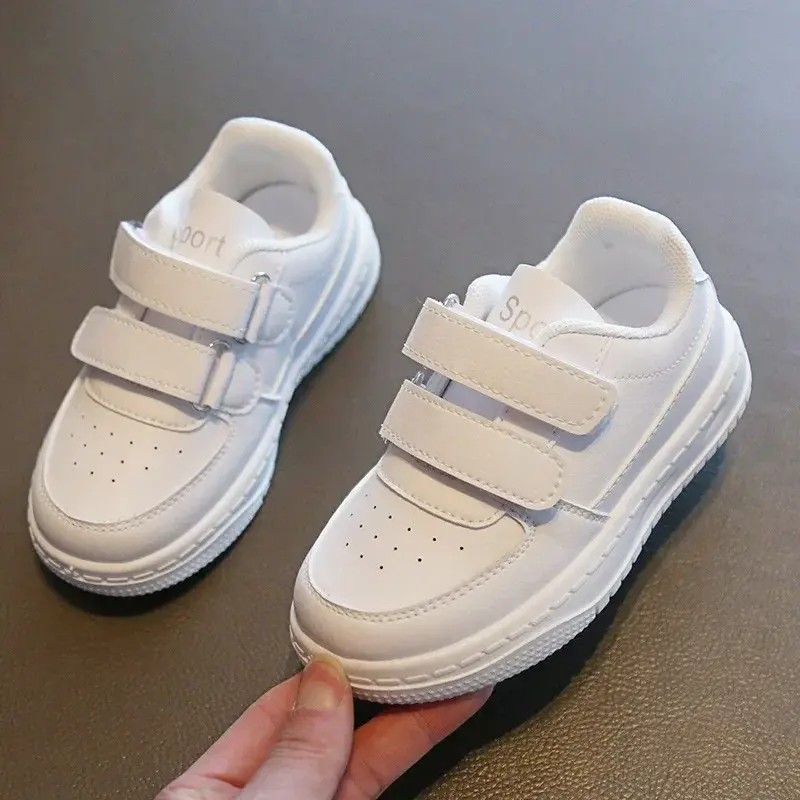 Children's Sneakers Fashion Boys Girls White School Tennis Shoes Causal Versatile Kids Running Sports Shoes Non-slip Hook Loop