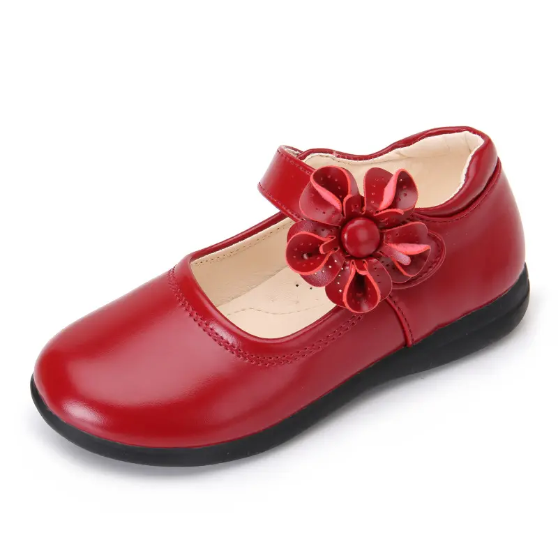 Girls Black Leather Shoes for School Party Flowers Floral Flats for Medium Big Kids Children's Princess Sweet Mary Janes Fashion