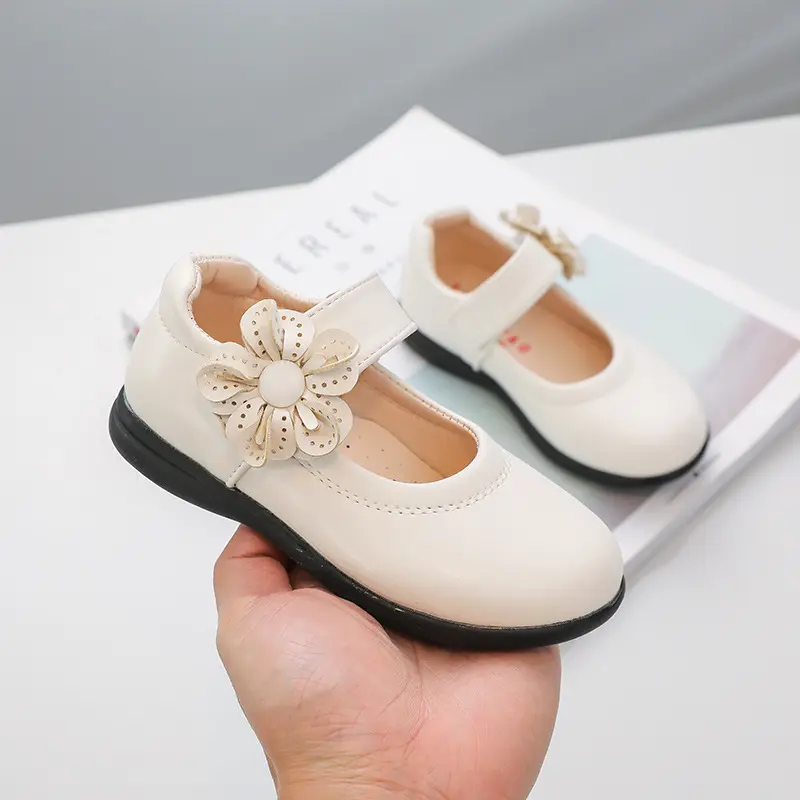 Girls Black Leather Shoes for School Party Flowers Floral Flats for Medium Big Kids Children's Princess Sweet Mary Janes Fashion