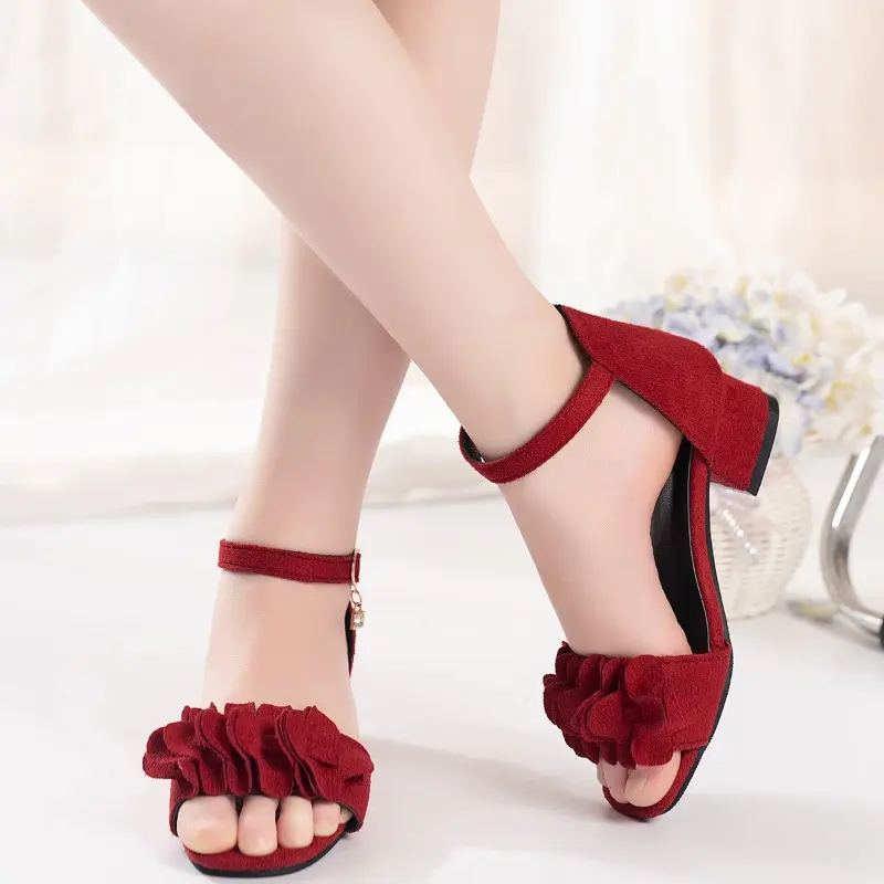 Children Princess Sandals Girls Suede Flowers Dress Shoes Kids Low Heels Sweet Performance Shoes Classic Size 26-37 Summer